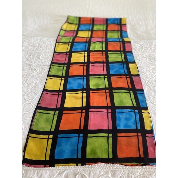 Vintage Travis Ayers Plaid Pattern 100% Silk 12 x 54 Rectangle Scarf Mod Multi - Picture 12 of 16